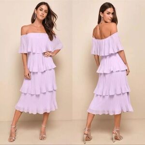 Lulus Gala Ready Lavender Off-the-Shoulder Ruffle Midi Dress M NWT